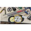 Image 5 : Snap-on Corded LED Work Light and Assortment of Hand Tools, Saw Blades, Clamps, Tote
