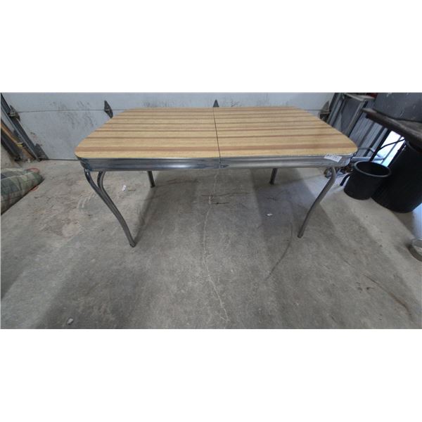 Vintage-Style Dining Table with Wood-Look Top and Chrome Legs. 30”×59”×36”