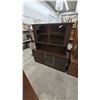 Image 1 : Brown Wood Hutch and Cabinet with Glass Doors and 3 Drawers. 64”×60”×16”