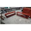 Image 1 : Pair of Red-Stained Wood Two-Tier Console stands 17”×47”×12”