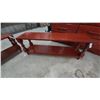 Image 2 : Pair of Red-Stained Wood Two-Tier Console stands 17”×47”×12”