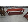 Image 5 : Pair of Red-Stained Wood Two-Tier Console stands 17”×47”×12”