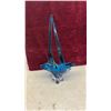 Image 3 : Vintage Blue Art Glass Basket Vase with Crossed Handles- 20.5” Tall