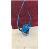 Image 4 : Vintage Blue Art Glass Basket Vase with Crossed Handles- 20.5” Tall