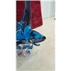 Image 5 : Vintage Blue Art Glass Basket Vase with Crossed Handles- 20.5” Tall