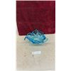 Image 1 : Blue Art Glass Sculptural Bowl with Undulating Petal Edges