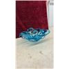 Image 3 : Blue Art Glass Sculptural Bowl with Undulating Petal Edges
