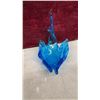 Image 3 : 4 Pcs Blue Art Glass Collection, Cruets with Stoppers, Basket Dish, Dolphin Dish