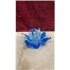 Image 6 : 4 Pcs Blue Art Glass Collection, Cruets with Stoppers, Basket Dish, Dolphin Dish