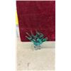 Image 2 : Teal and Green Sommerso Art Glass, Bird Footed Centerpiece Bowl and Vase- 13.5” Tall