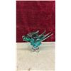 Image 3 : Teal and Green Sommerso Art Glass, Bird Footed Centerpiece Bowl and Vase- 13.5” Tall