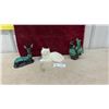 Image 1 : Ceramic Figurines: Drip Glaze Deer and Rooster, Pearlescent White Cat