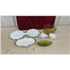 Image 1 : Fire-King Milk Glass Serving Set, Amber Bowl and Avocado Green Dish
