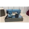 Image 9 : Vintage Admiral Super Deluxe Precision Made Blue Sewing Machine with Carrying Case - Works