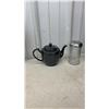 Image 10 : Kitchenware Lot: Sunbeam Mixmaster Handheld Mixer, Brass Wall Plates, Enamel Bowl, Flatware, Teapot