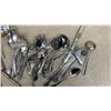 Image 2 : Kitchenware Lot: Sunbeam Mixmaster Handheld Mixer, Brass Wall Plates, Enamel Bowl, Flatware, Teapot