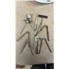 Image 3 : Kitchenware Lot: Sunbeam Mixmaster Handheld Mixer, Brass Wall Plates, Enamel Bowl, Flatware, Teapot