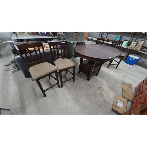 Round Drop Leaf Table 35”×60”×42” and 4 Bar Stools
