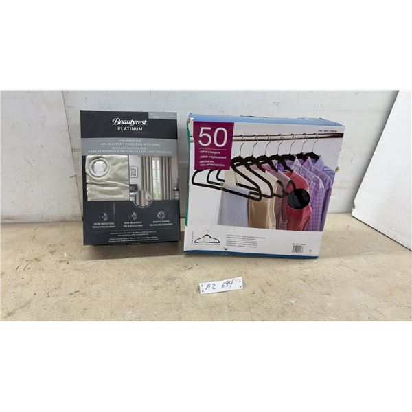 New: Beautyrest Platinum Blackout Curtain Panel Pair 52” x 90” and 50 Non-Slip Velvet Hangers