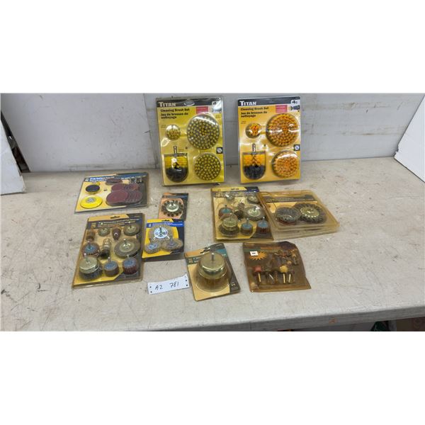 Assorted Titan Cleaning Brush Sets, Power Fist Wire Brush and Flap Wheel Sets