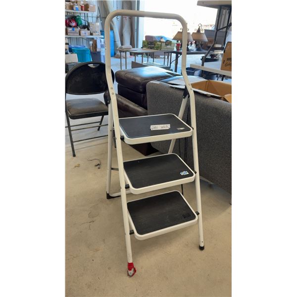 White Three-Step Folding Step Stool with Safety Handle and Non-Slip Textured Steps