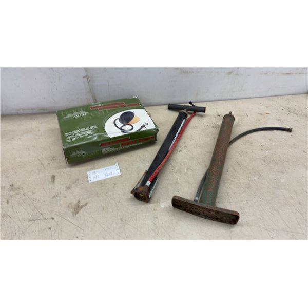 Tera Gear Bellows Foot Pump, Norco Hand Pump, and Vintage Green Foot Pump