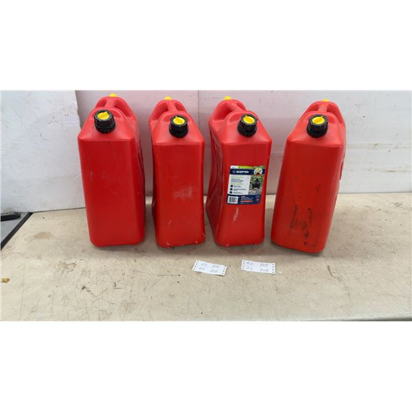 Four Self-Venting Red Plastic Gasoline Containers, 20 Liter