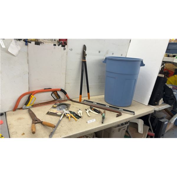 Fiskars Bypass Loppers, Bow Saws, Pruners, Garden Clippers, Level, Crow Bar, Rubbermaid Garbage