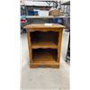 Image 2 : Wooden Two-Shelf Nightstand, 22 × 18 × 16” with Scalloped Edges and Black 3-Tier Rolling Utility