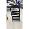 Image 5 : Wooden Two-Shelf Nightstand, 22 × 18 × 16” with Scalloped Edges and Black 3-Tier Rolling Utility