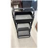Image 7 : Wooden Two-Shelf Nightstand, 22 × 18 × 16” with Scalloped Edges and Black 3-Tier Rolling Utility