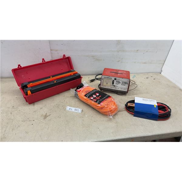 Motomaster 6 Amp 6/12V Battery Charger, Booster Cables, Polypropylene Rope and Safety Triangles