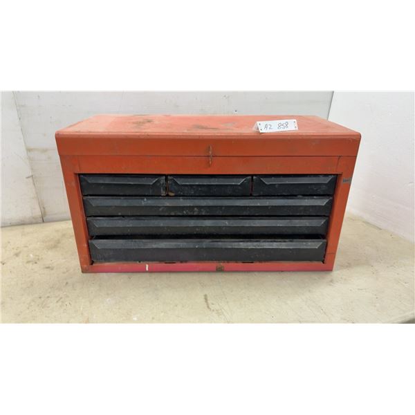 Red Metal Tool Chest with Flip-Up Top Compartment and 6 Black-Fronted Drawers, 14 × 12 × 26”