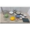 Image 1 : Mixed Lot of Ceramic Dinnerware, Glassware, Knife Set, 2-Piece Chrome Canister Set, Cabbage Tureen