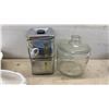 Image 3 : Mixed Lot of Ceramic Dinnerware, Glassware, Knife Set, 2-Piece Chrome Canister Set, Cabbage Tureen
