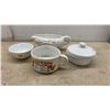 Image 5 : Mixed Lot of Ceramic Dinnerware, Glassware, Knife Set, 2-Piece Chrome Canister Set, Cabbage Tureen