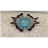 Image 6 : Fenton Style Blue Opalescent Hobnail Ruffled Glass Vase, Art Glass Bowl, and Decorative Trays