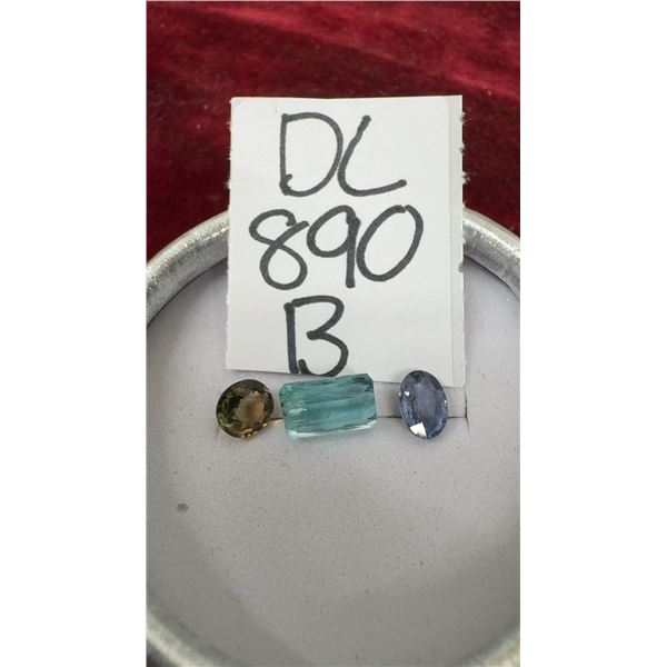 Natural Pinkish Orange Green Tourmaline, Bluish Green Emerald and Purplish Blue Sapphire Gemstones