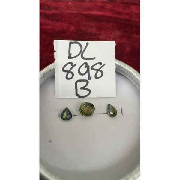 Blue Green Sapphire, Green Tourmaline, and Green Sapphire Pear Shaped Gemstones