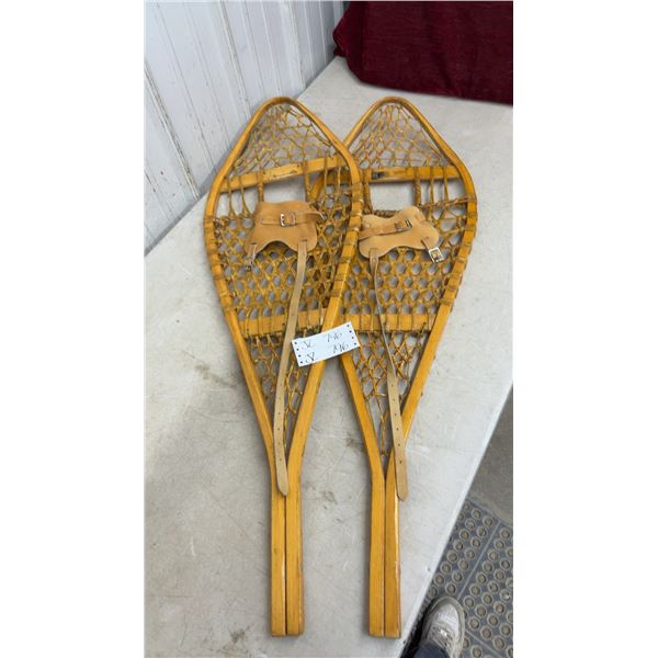 Wooden Snowshoes With Leather Bindings - 13.5” x 42.5 “