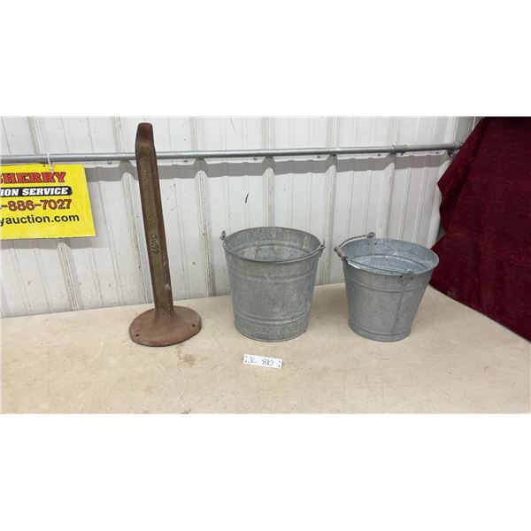 2 Galvanized Buckets, with Cast Iron Shoemaker stand