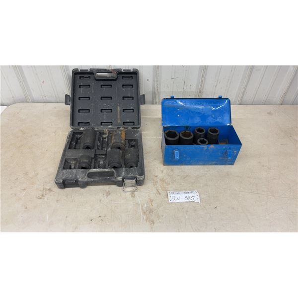 Ascot Impact Socket Set in Case - Not Complete and Assorted Large Impact Sockets in Blue Metal Box
