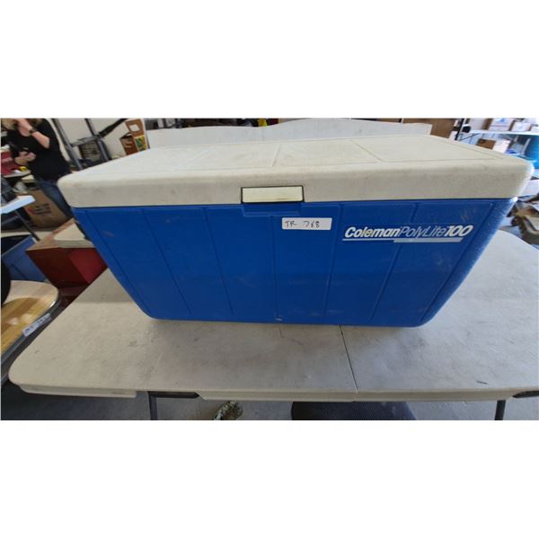 Coleman PolyLite 100 Cooler, Blue and White, with Handles and Drain Plug. 17”×34”×16