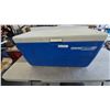 Image 1 : Coleman PolyLite 100 Cooler, Blue and White, with Handles and Drain Plug. 17”×34”×16
