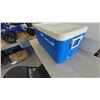 Image 2 : Coleman PolyLite 100 Cooler, Blue and White, with Handles and Drain Plug. 17”×34”×16