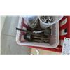 Image 1 : Assorted Sockets, Wrenches, Punches, and Other Tools in Red Crate and Plastic Containers