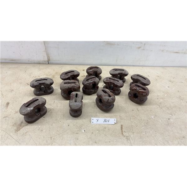 13 Vintage Porcelain Products Company Brown Glazed Porcelain Spool Insulators