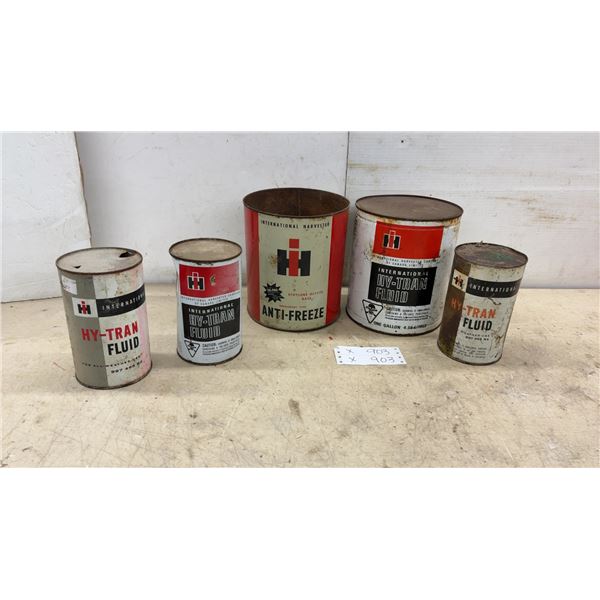 International Harvester Hy-Tran Fluid and Ethylene Glycol Anti-Freeze Cans, 2 × 1 Gallon and 3