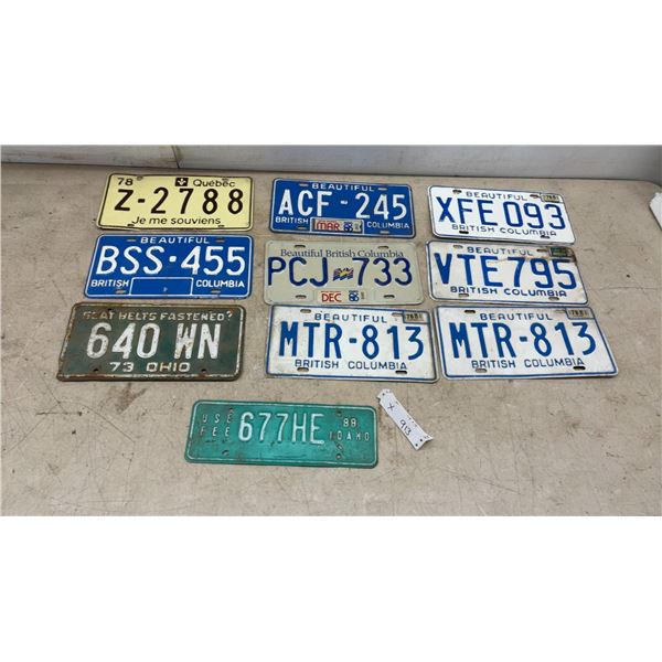 License Plates, Quebec, British Columbia, Ohio and Idaho, 1973-1988, 10 Piece
