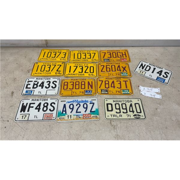 13 Manitoba Trailer License Plates, 1964 to 1990s